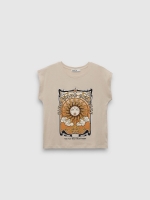 %Pto% Short sleeve t-shirt Find Your Balance taupe front view
