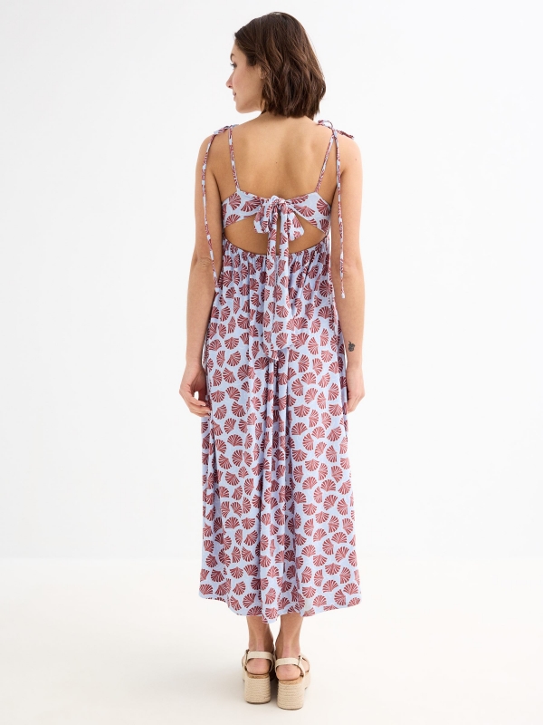 Midi dress with printed straps light blue three-quarter back view