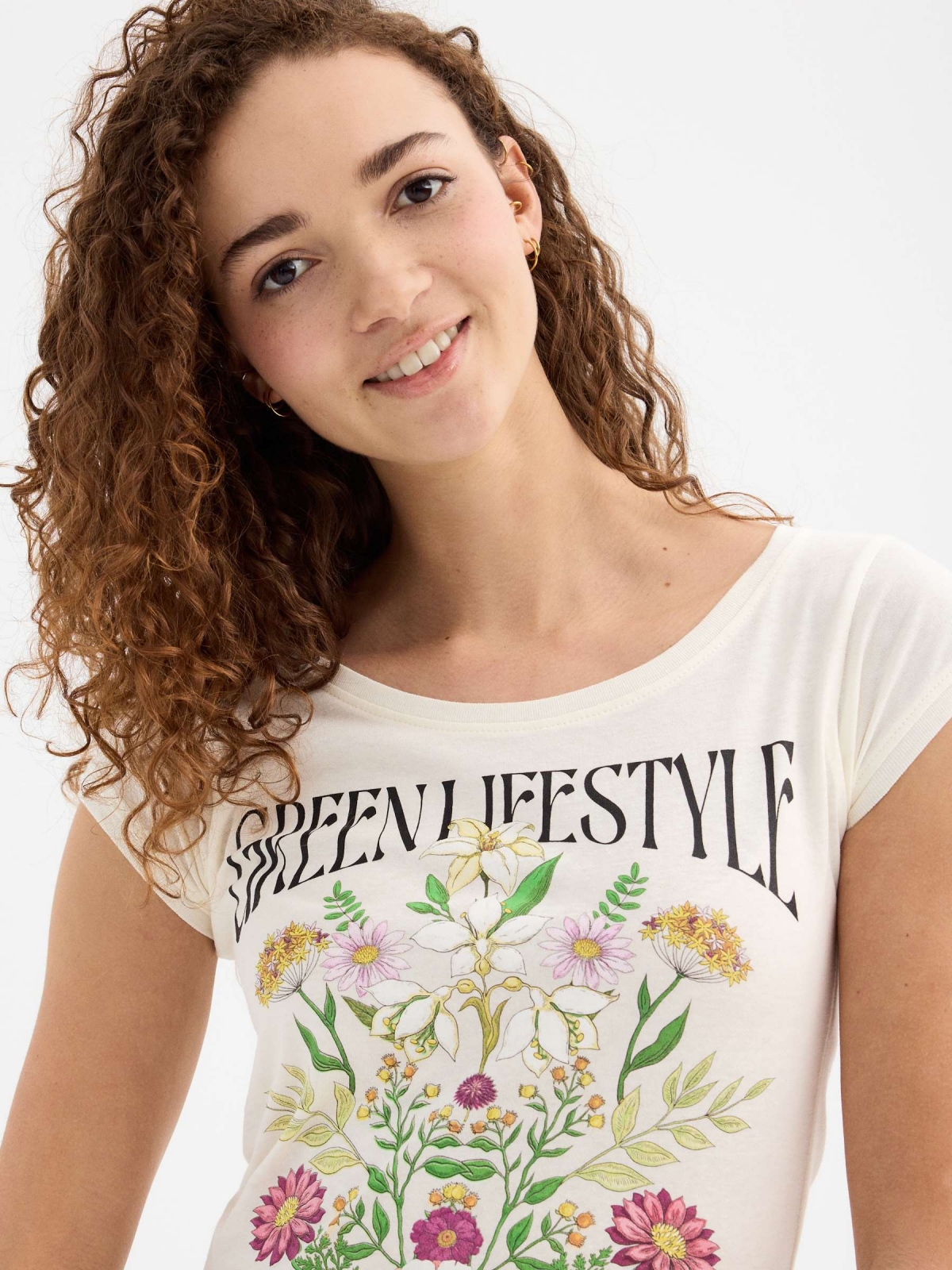 Camiseta manga corta Green Lifestyle blanco roto vista detalle