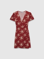 %Pto% Vestido midi cuello cruzado teja vista frontal
