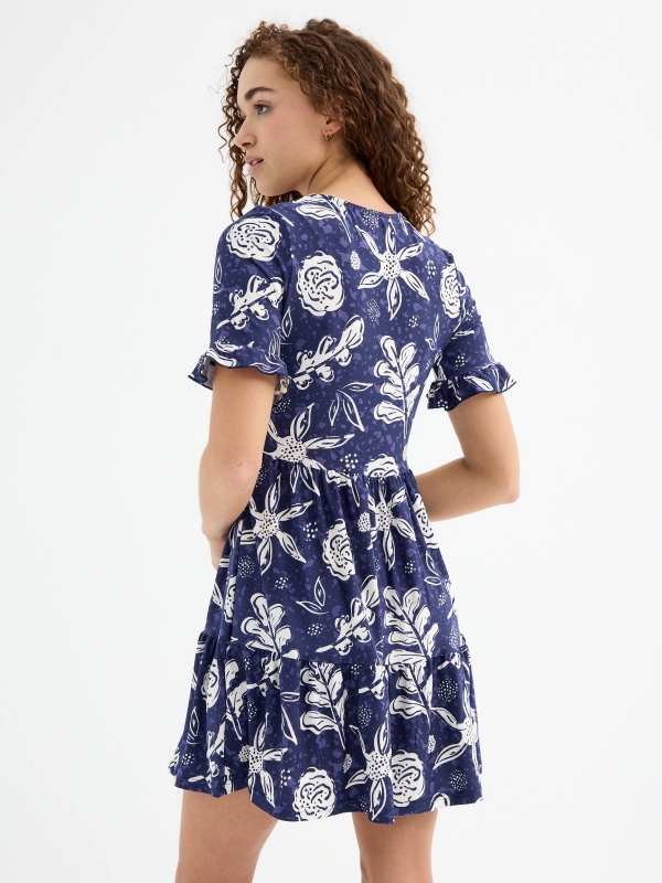 Mini printed dress with bow navy three-quarter back view