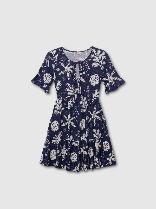  Mini printed dress with bow navy front view