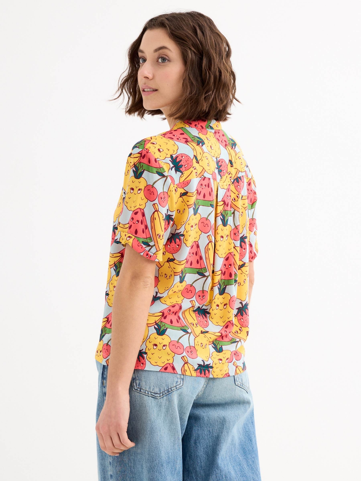 Short sleeve crop top Fruits multicolor middle back view