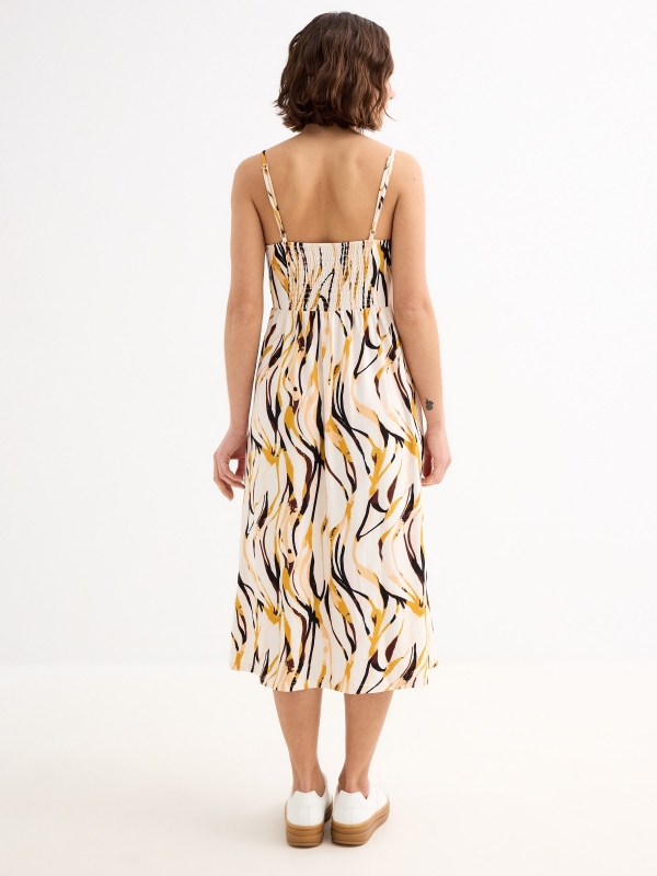 Midi dress with straps sand three-quarter back view