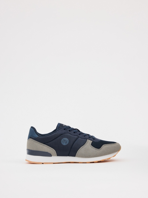 Navy Blue casual low sneakers navy profile view