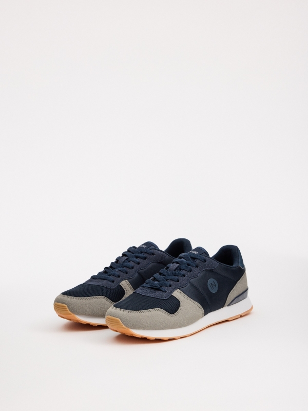 Navy Blue casual low sneakers navy 45º front view