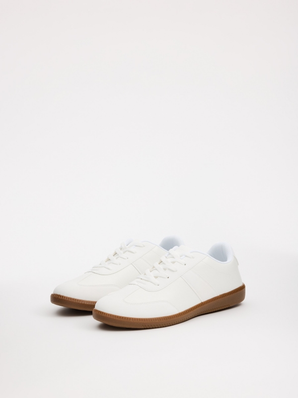 White retro low-top sneakers white 45º front view