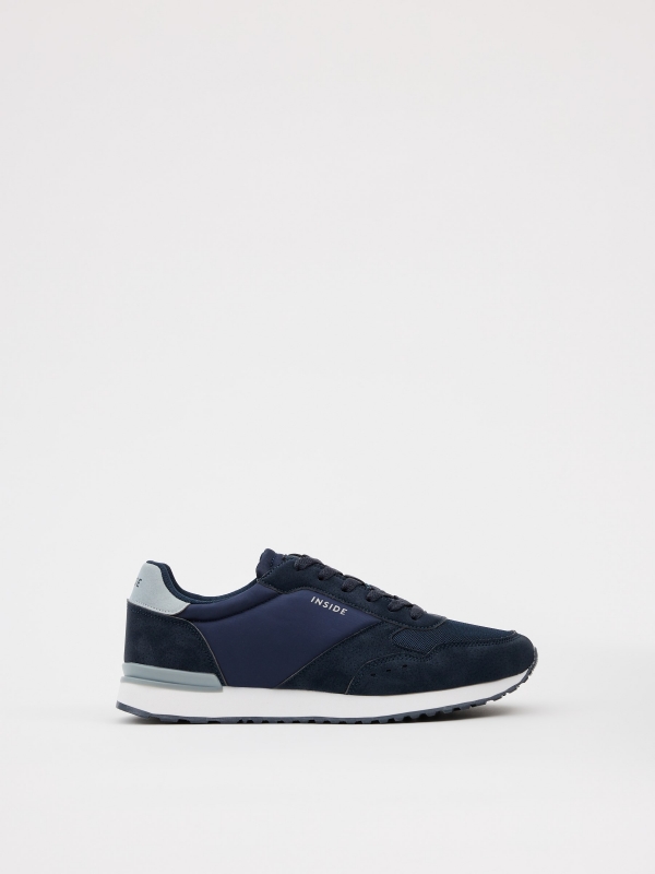 Blue casual low-top sneakers blue profile view