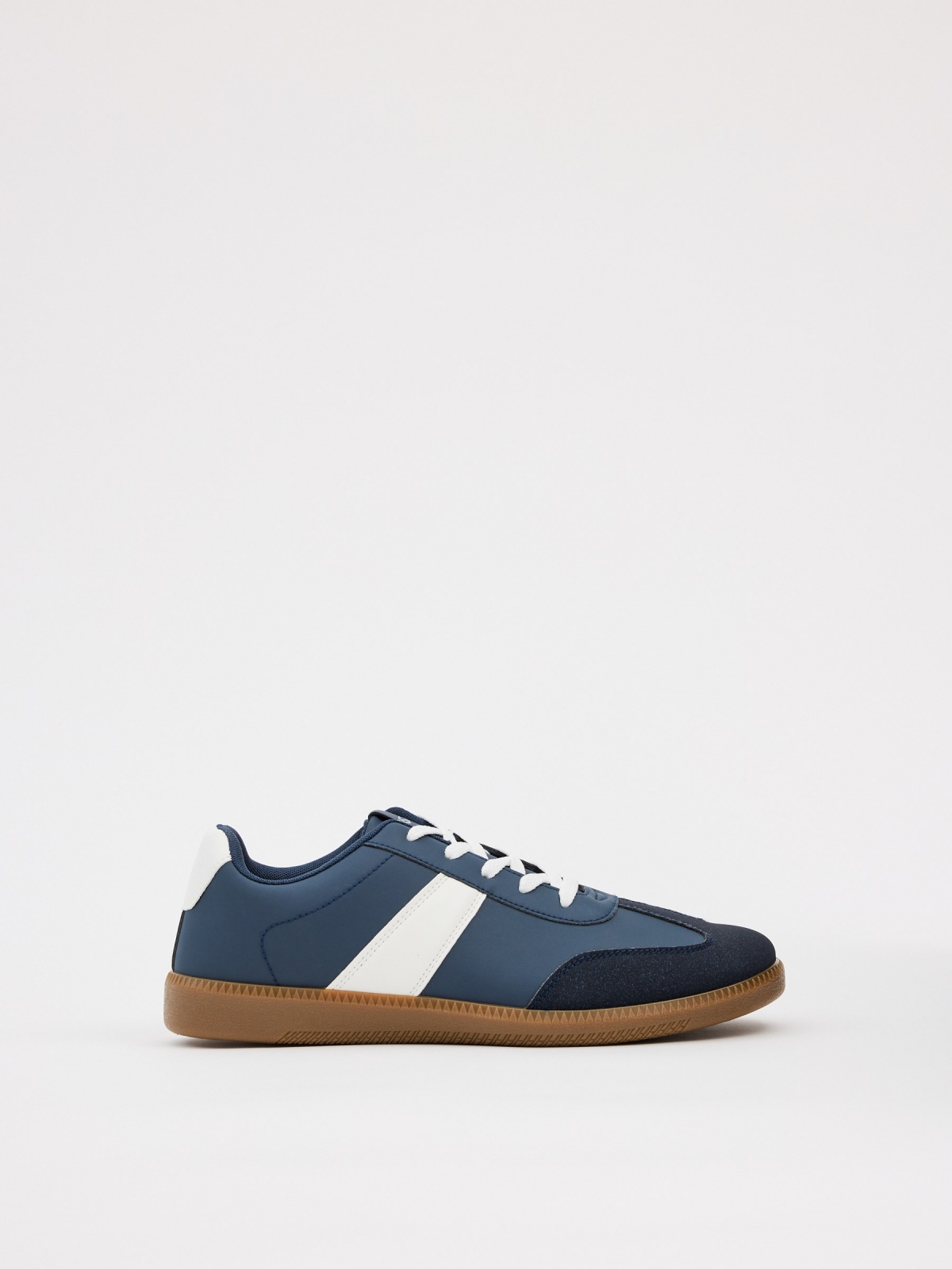 Blue retro low-top sneakers navy profile view