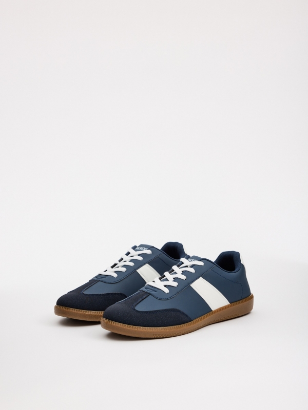 Blue retro low-top sneakers navy 45º front view