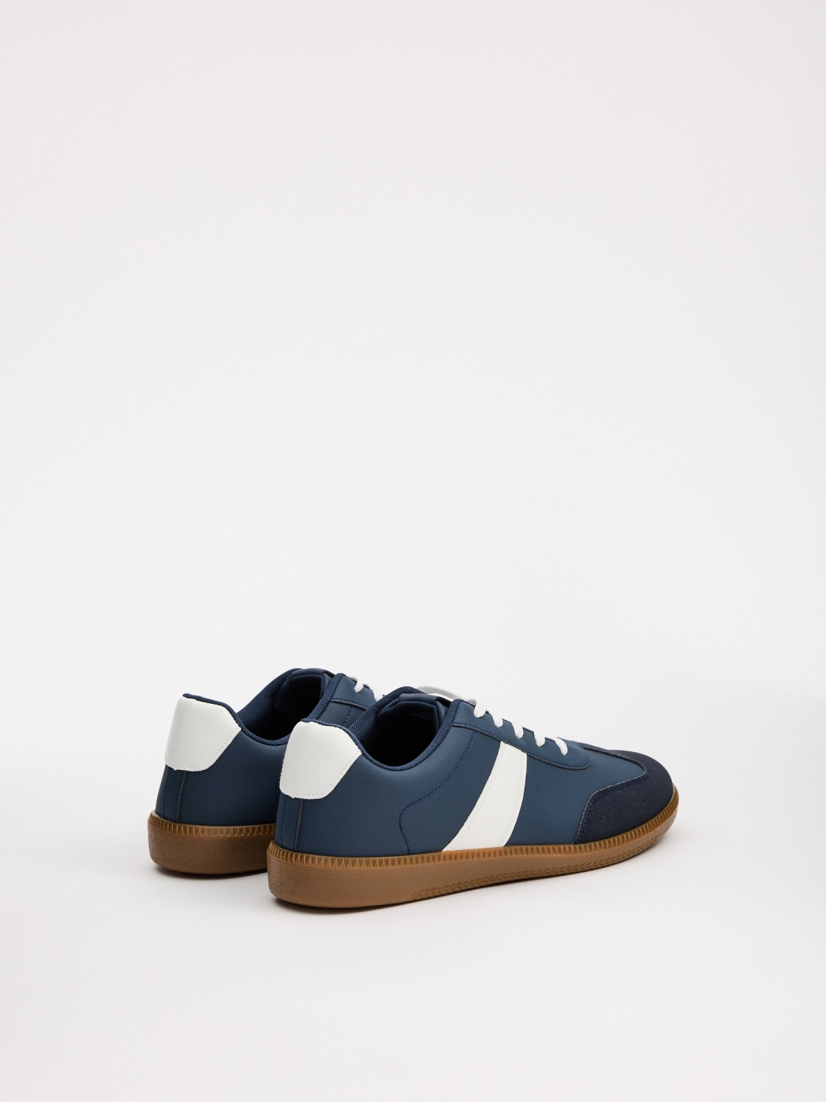 Blue retro low-top sneakers navy 45º back view