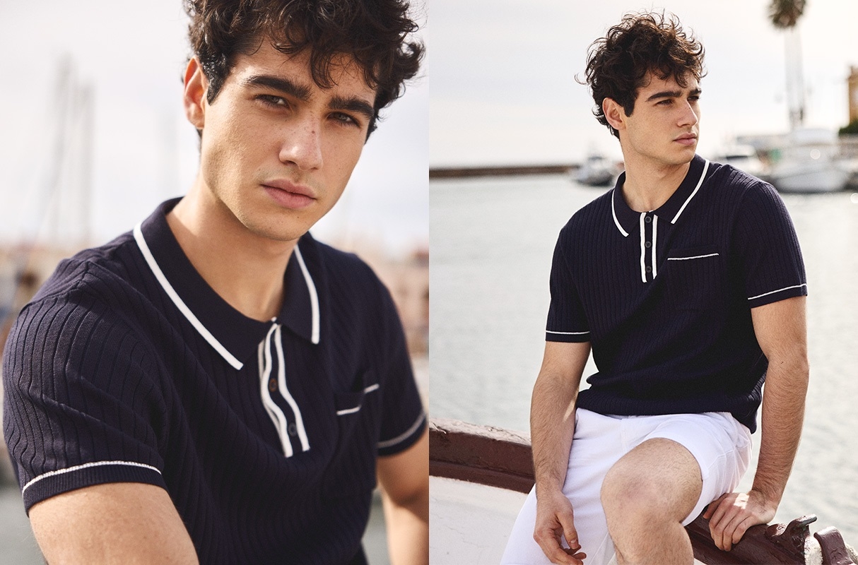 Short sleeve sailor knit t-shirt navy middle front view