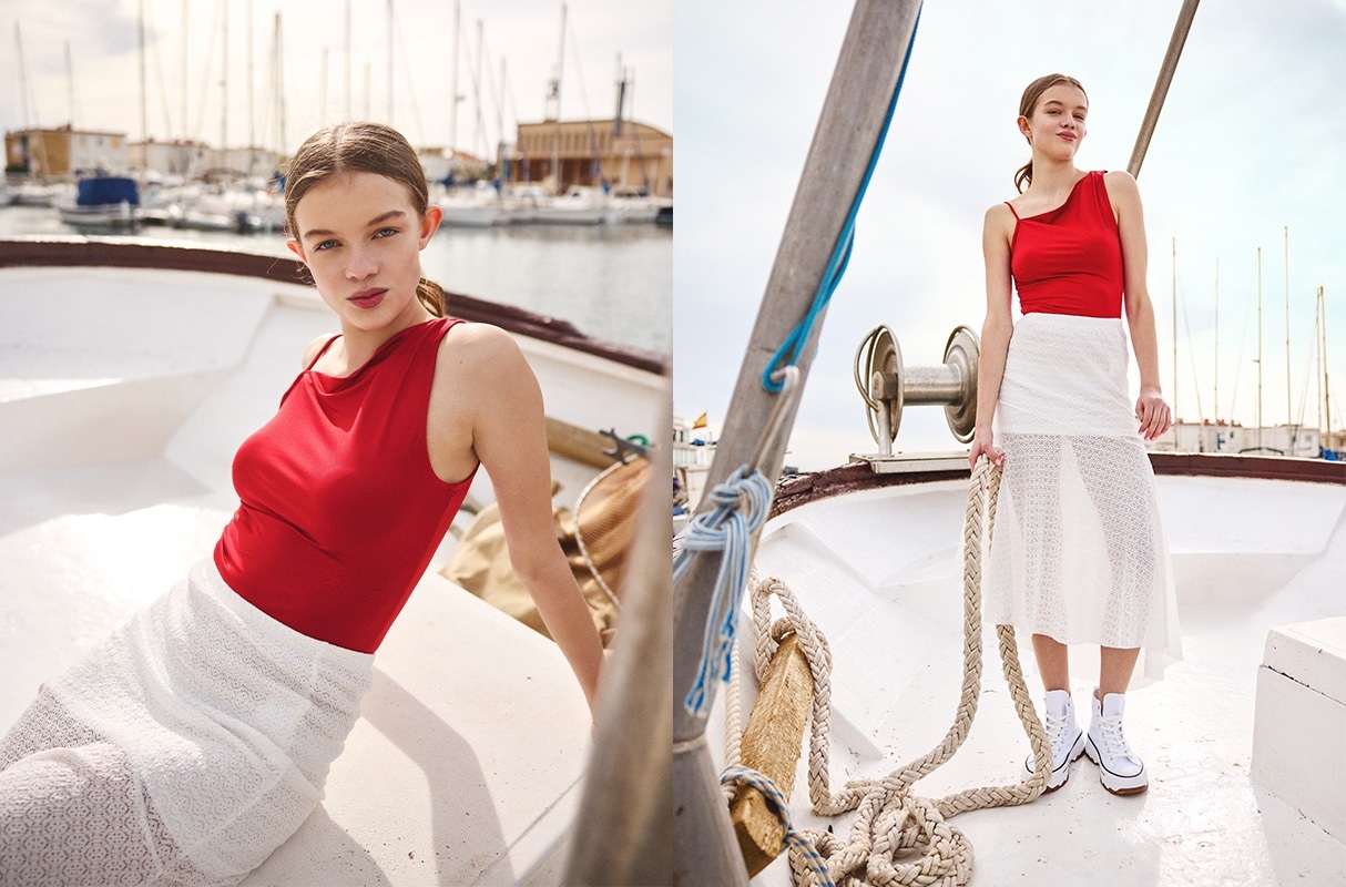 Asymmetric midi skirt white middle front view