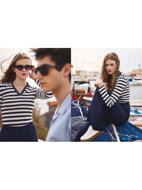  Ribbed long sleeve striped t-shirt navy front view