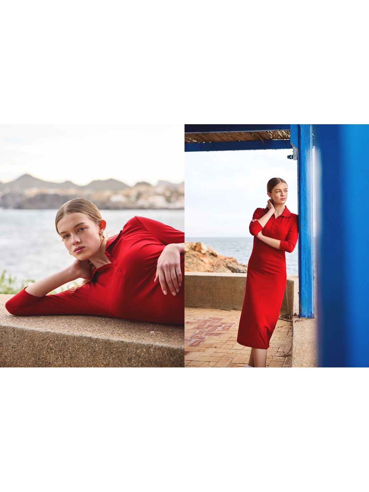 %NewExtra% Long sleeve midi dress carmine