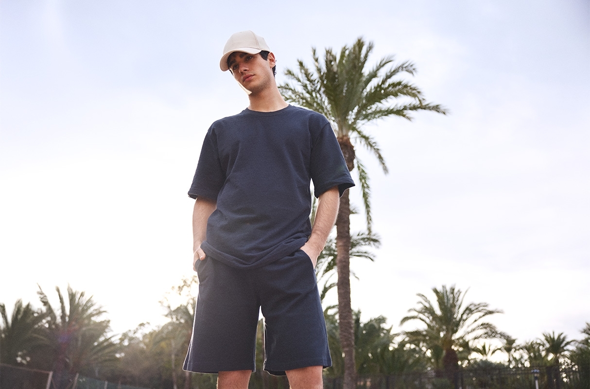 Jersey fabric bermuda shorts navy middle front view