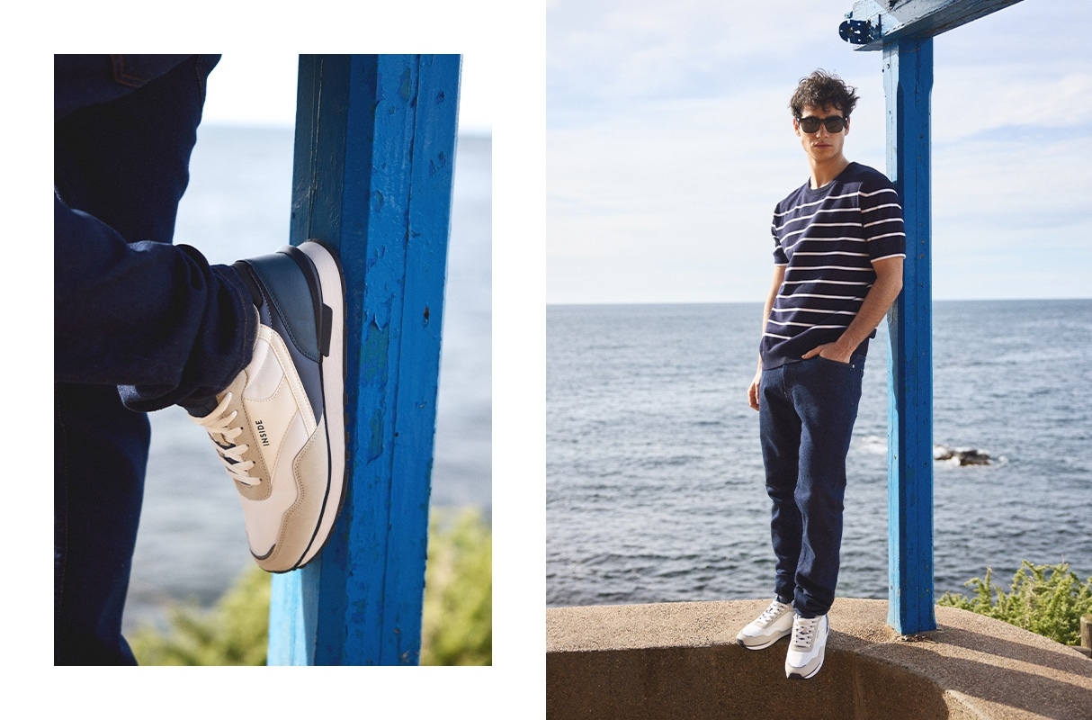 Bicolor casual low sneakers white profile view