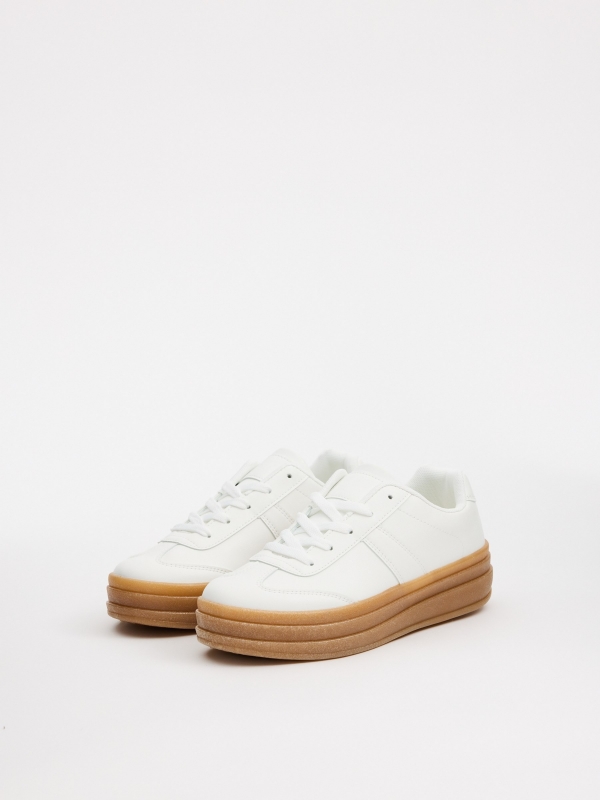 Retro sneakers with platform white 45º front view