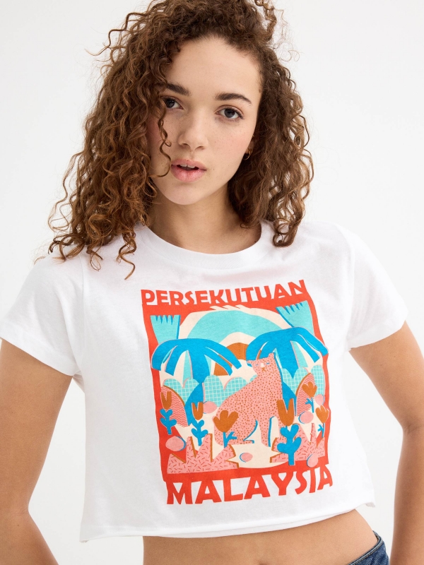 Camiseta manga corta crop Persekutuan blanco vista detalle