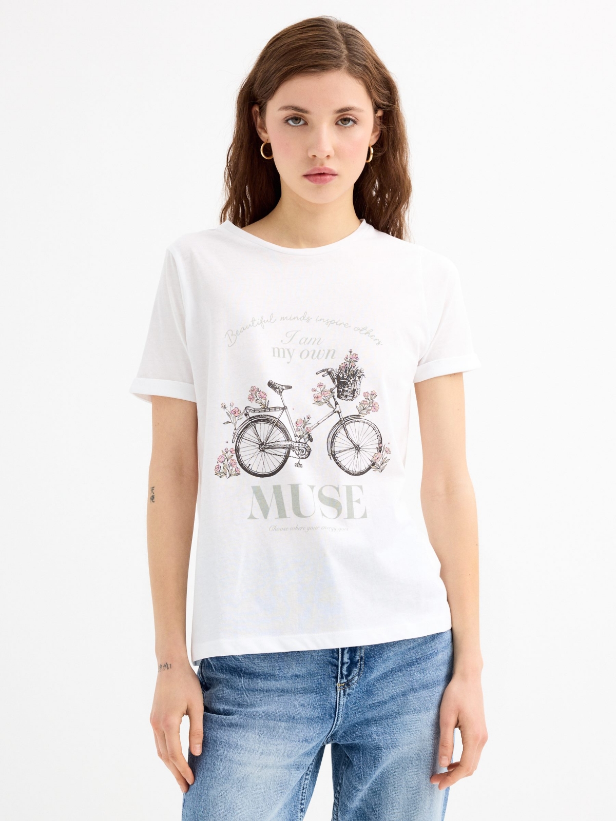 Short-sleeve cycling jersey white middle front view