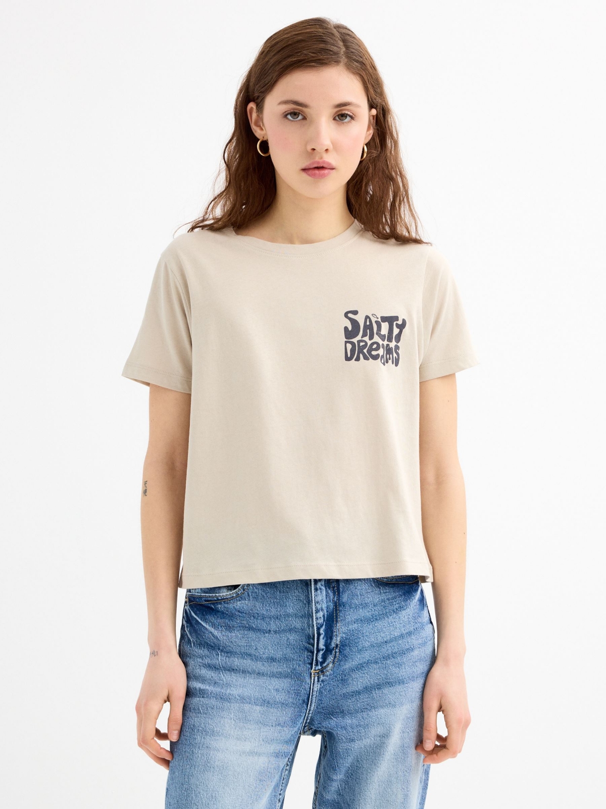 Camiseta de manga curta Salty Dreams taupe vista meia frontal