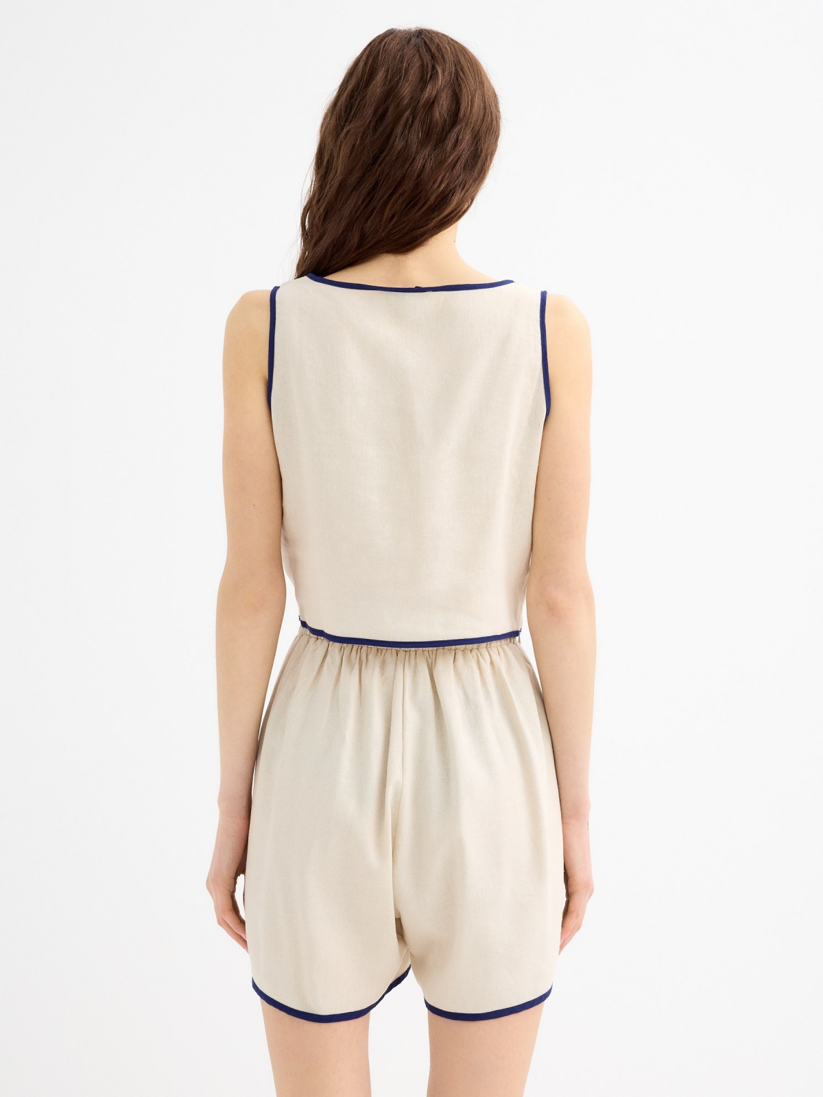 Sleeveless crop blouse contrast linen sand middle back view