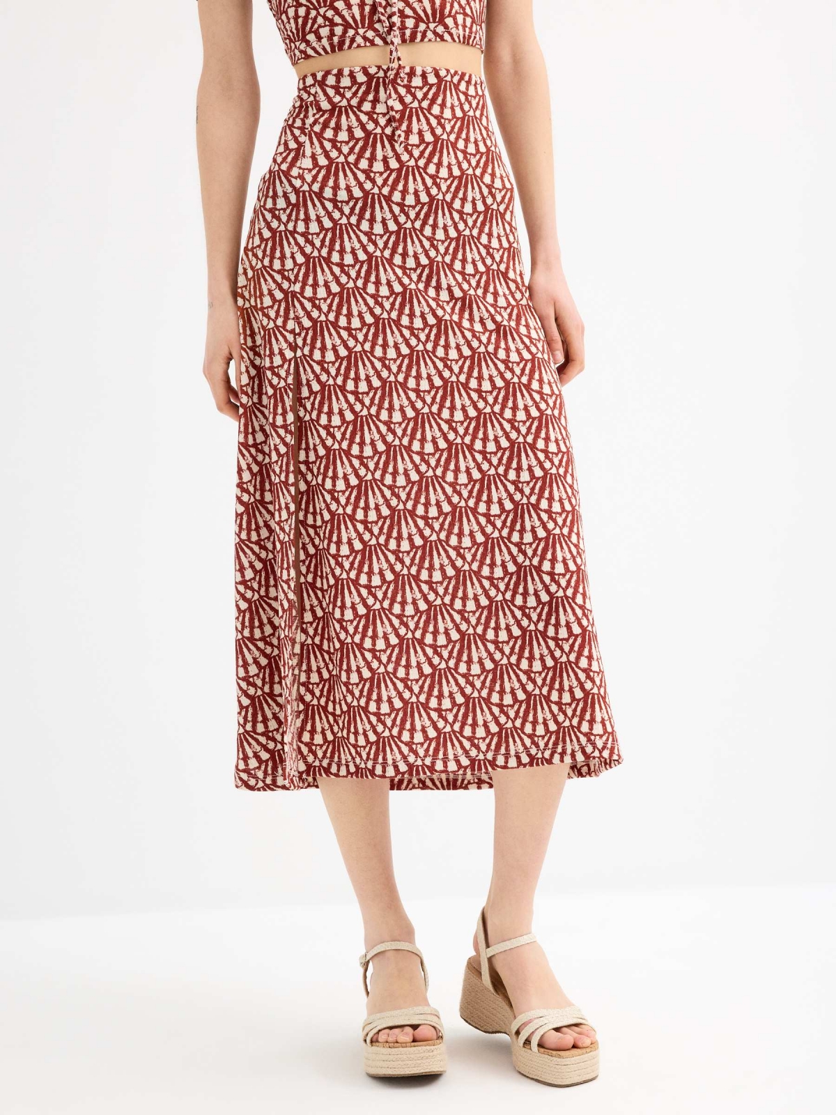 Printed midi skirt sand middle back view