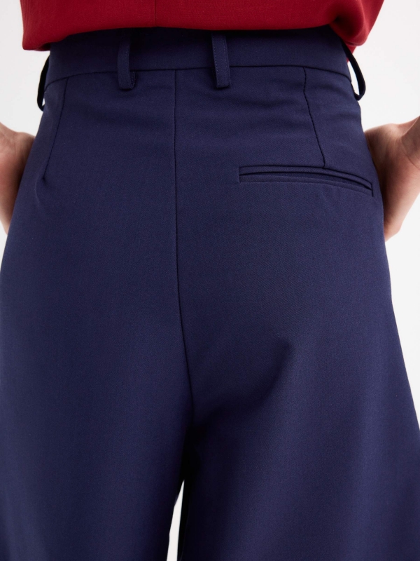 Navy blue pleated Bermuda shorts navy back detail view