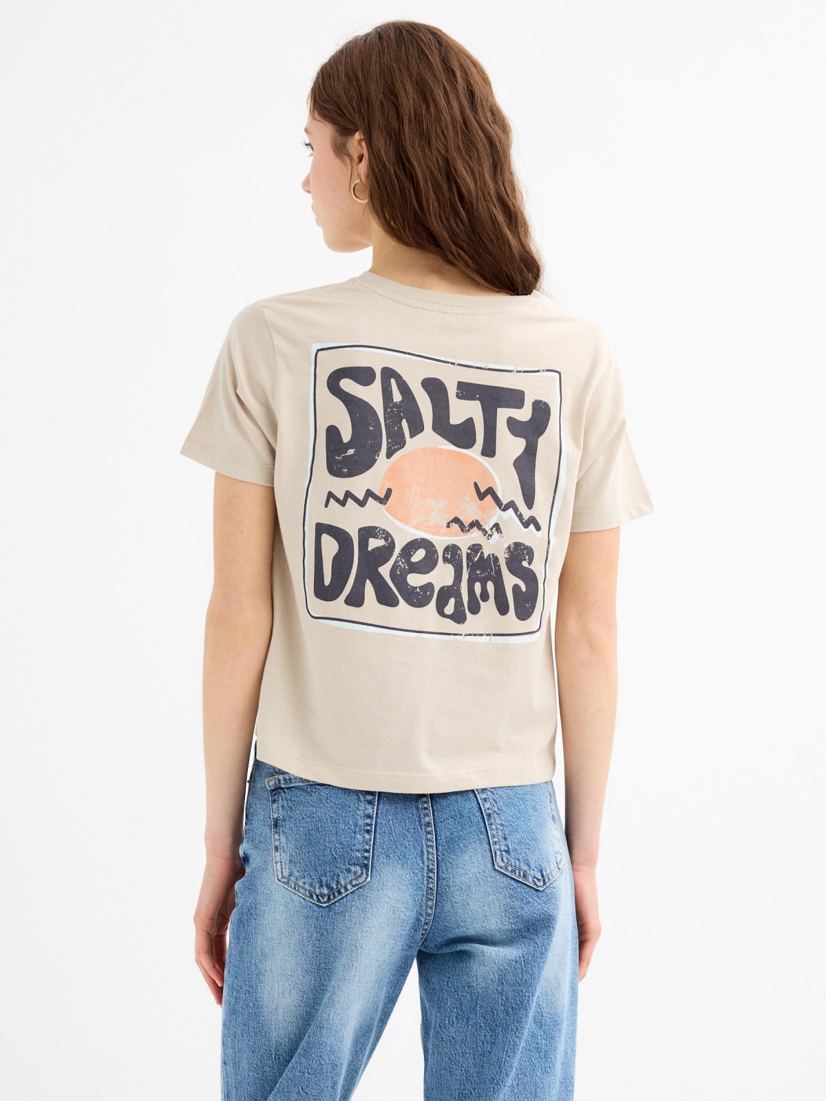 Short sleeve t-shirt Salty Dreams taupe middle back view