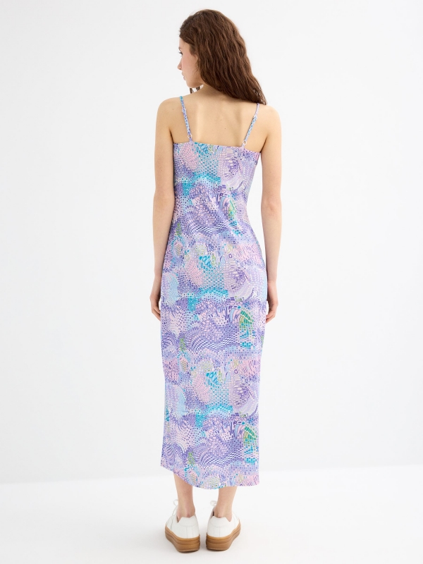 Maxi dress with printed straps multicolor three-quarter back view