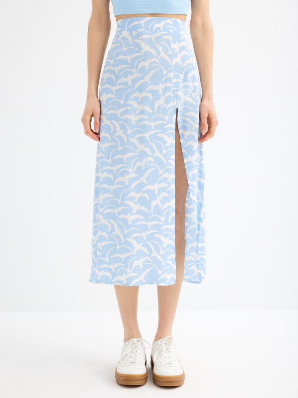 Midi skirt seagulls light blue middle back view