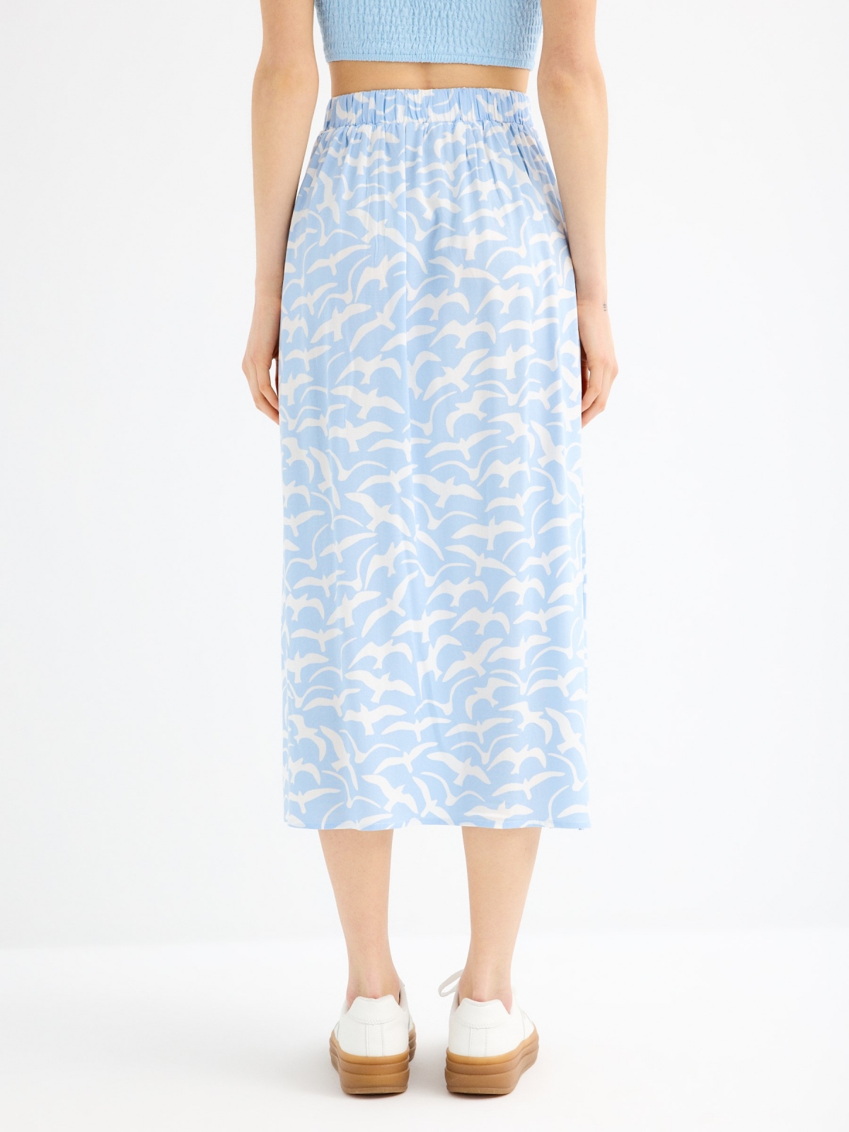 Midi skirt seagulls light blue general front view