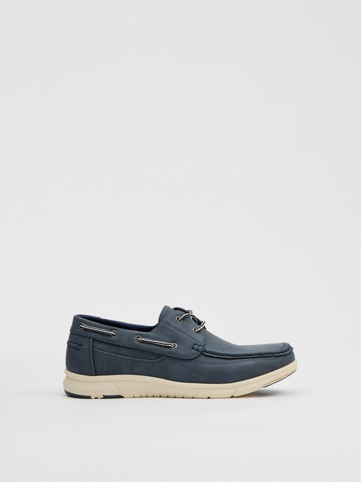 Steel blue boat shoes steel blue profile view