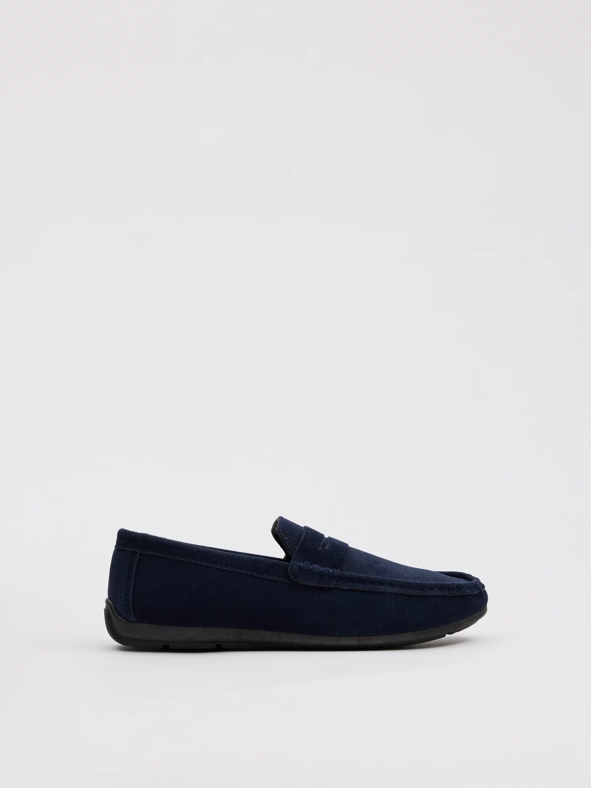Navy blue microfiber loafers navy profile view