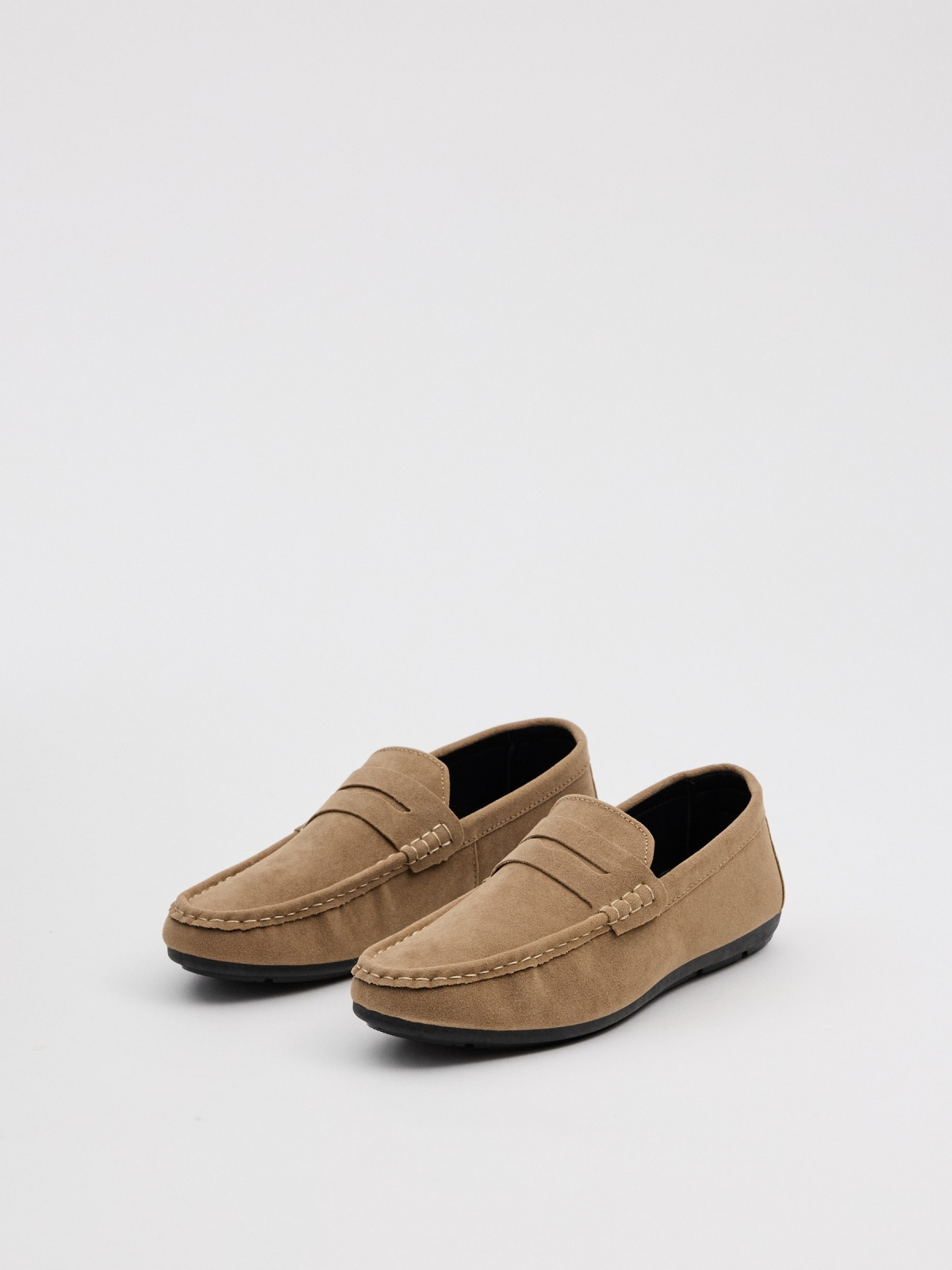 Sand microfiber loafers sand 45º front view