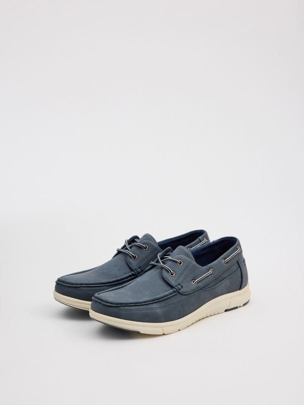 Steel blue boat shoes steel blue 45º front view