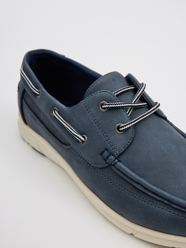 Steel blue boat shoes steel blue detail view