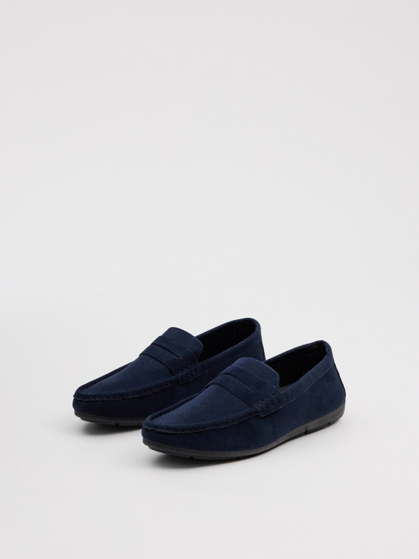 Navy blue microfiber loafers navy 45º front view