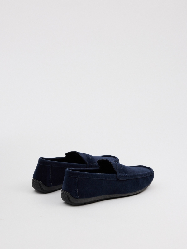 Navy blue microfiber loafers navy 45º back view