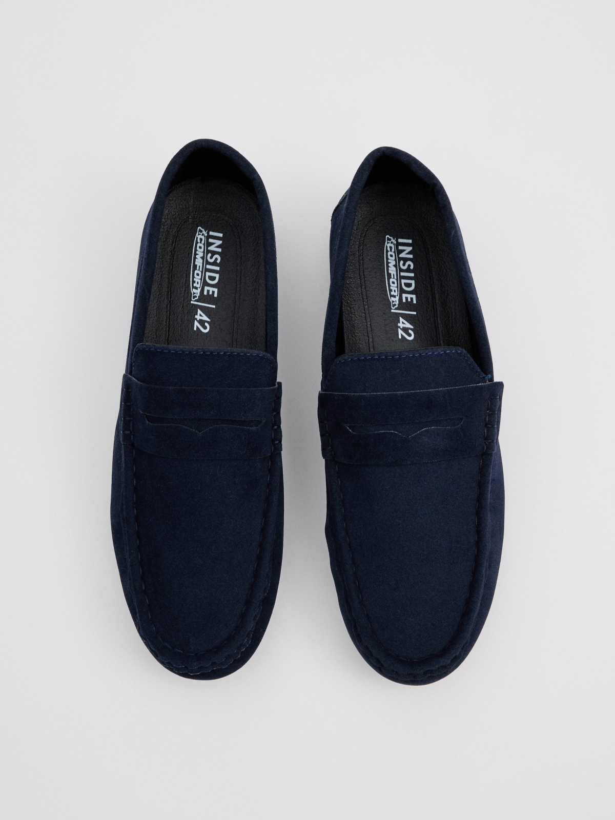 Navy blue microfiber loafers navy zenithal view