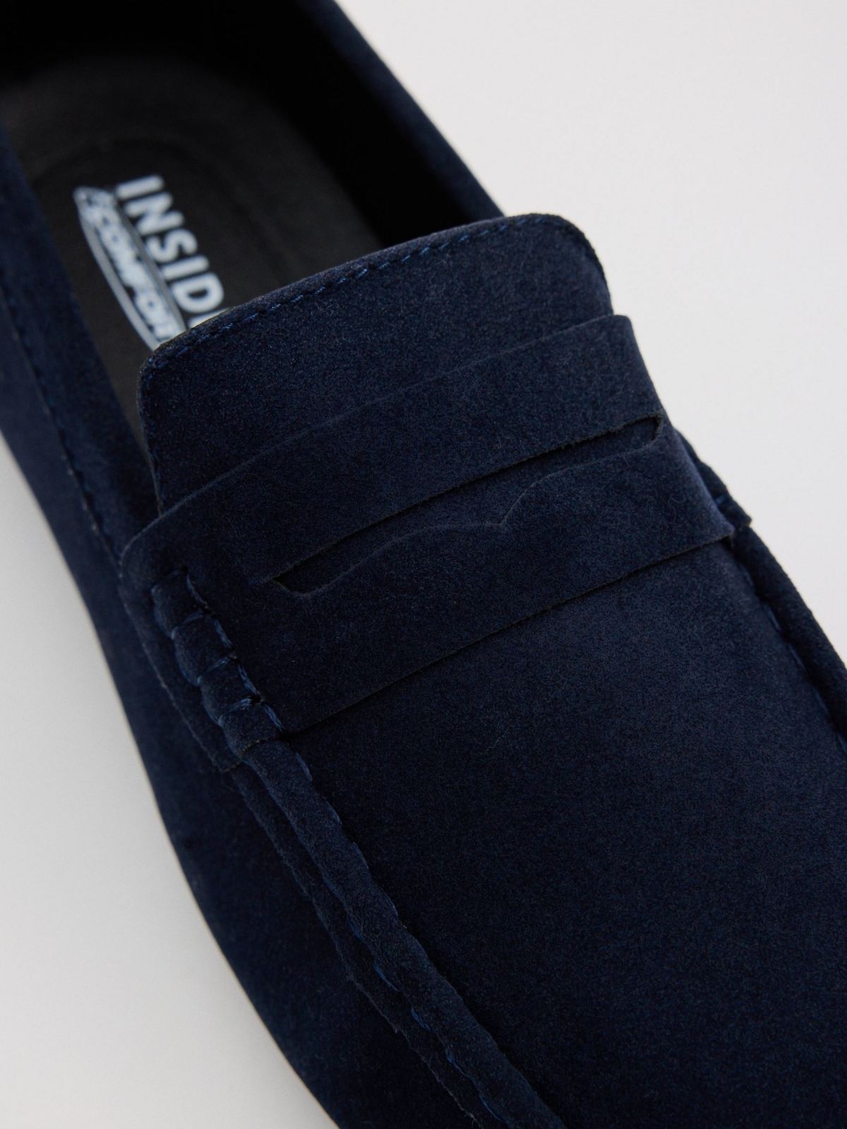 Navy blue microfiber loafers navy detail view