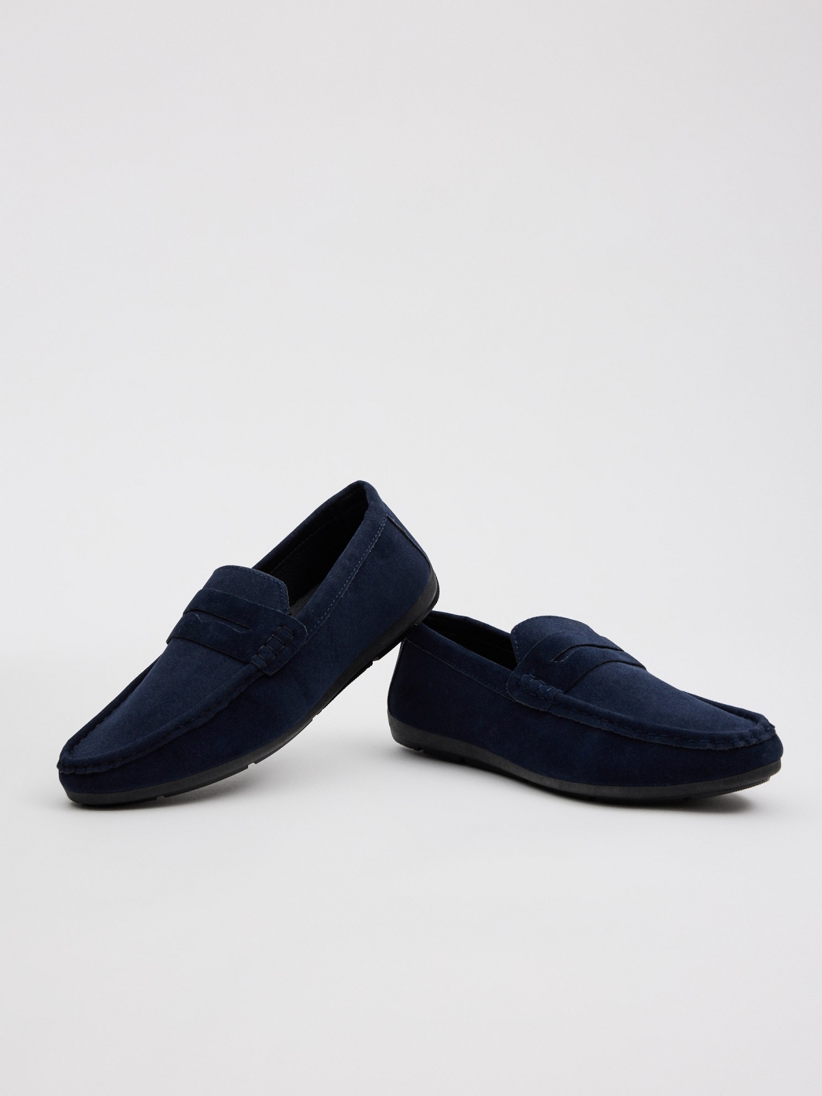 Navy blue microfiber loafers navy detail view