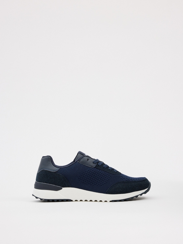 Dark blue casual running sneakers dark blue profile view