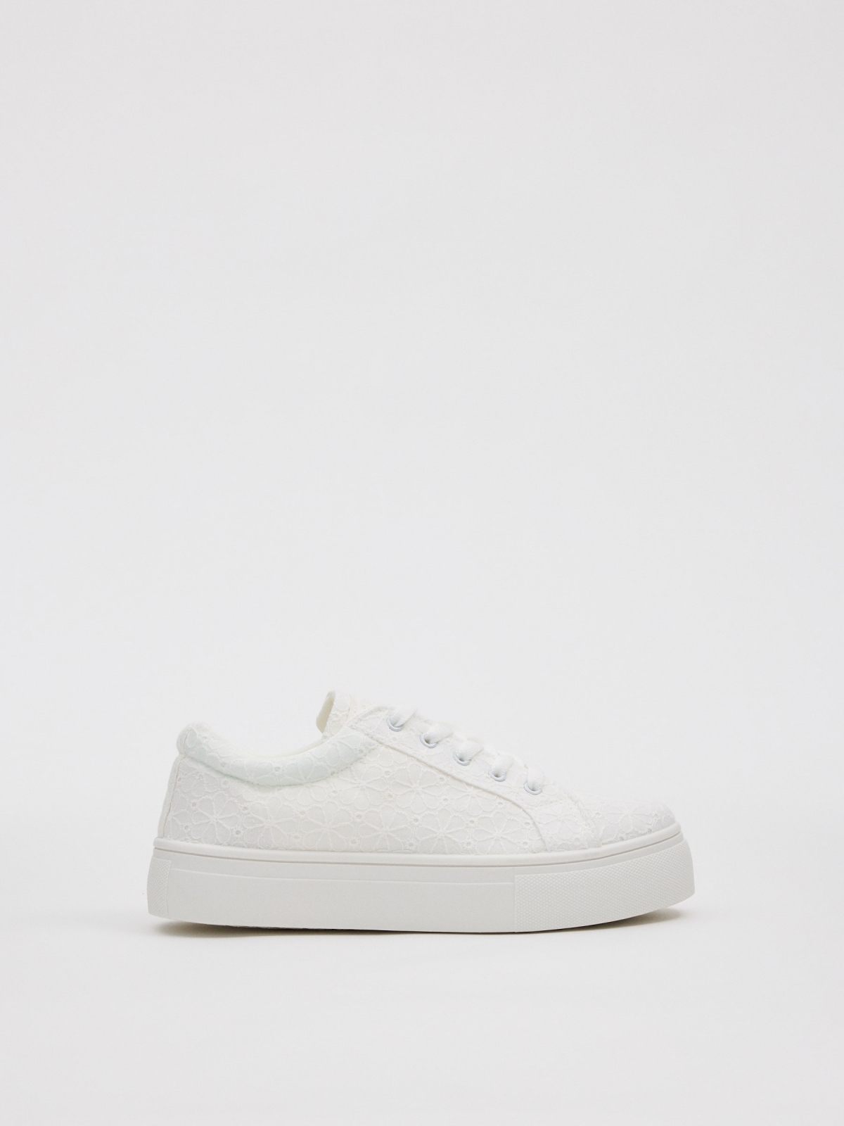 Embroidered canvas platform sneakers white profile view