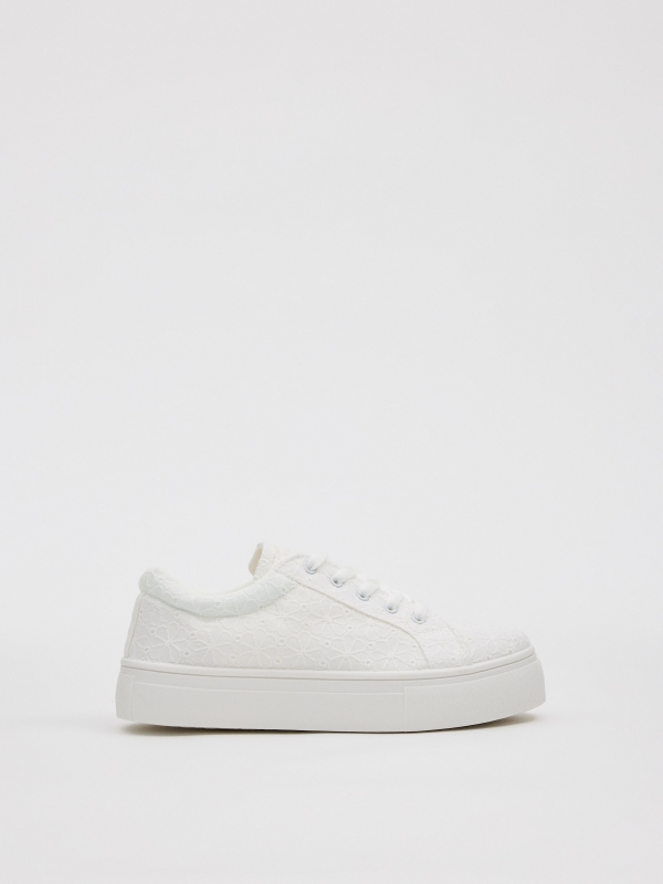 Embroidered canvas platform sneakers white profile view