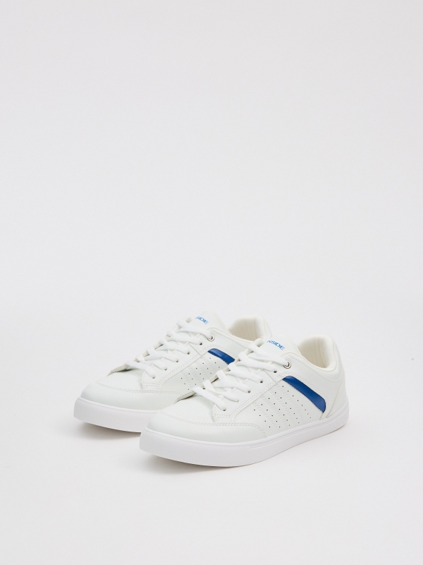 White and blue skater sneakers white 45º front view