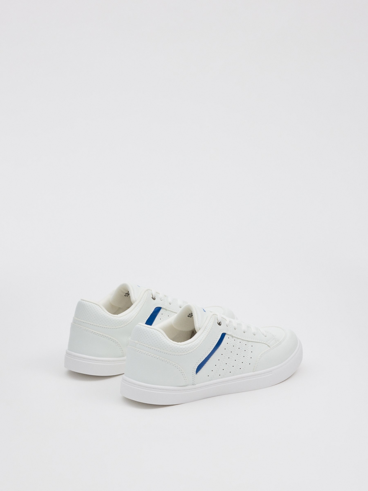 White and blue skater sneakers white 45º back view