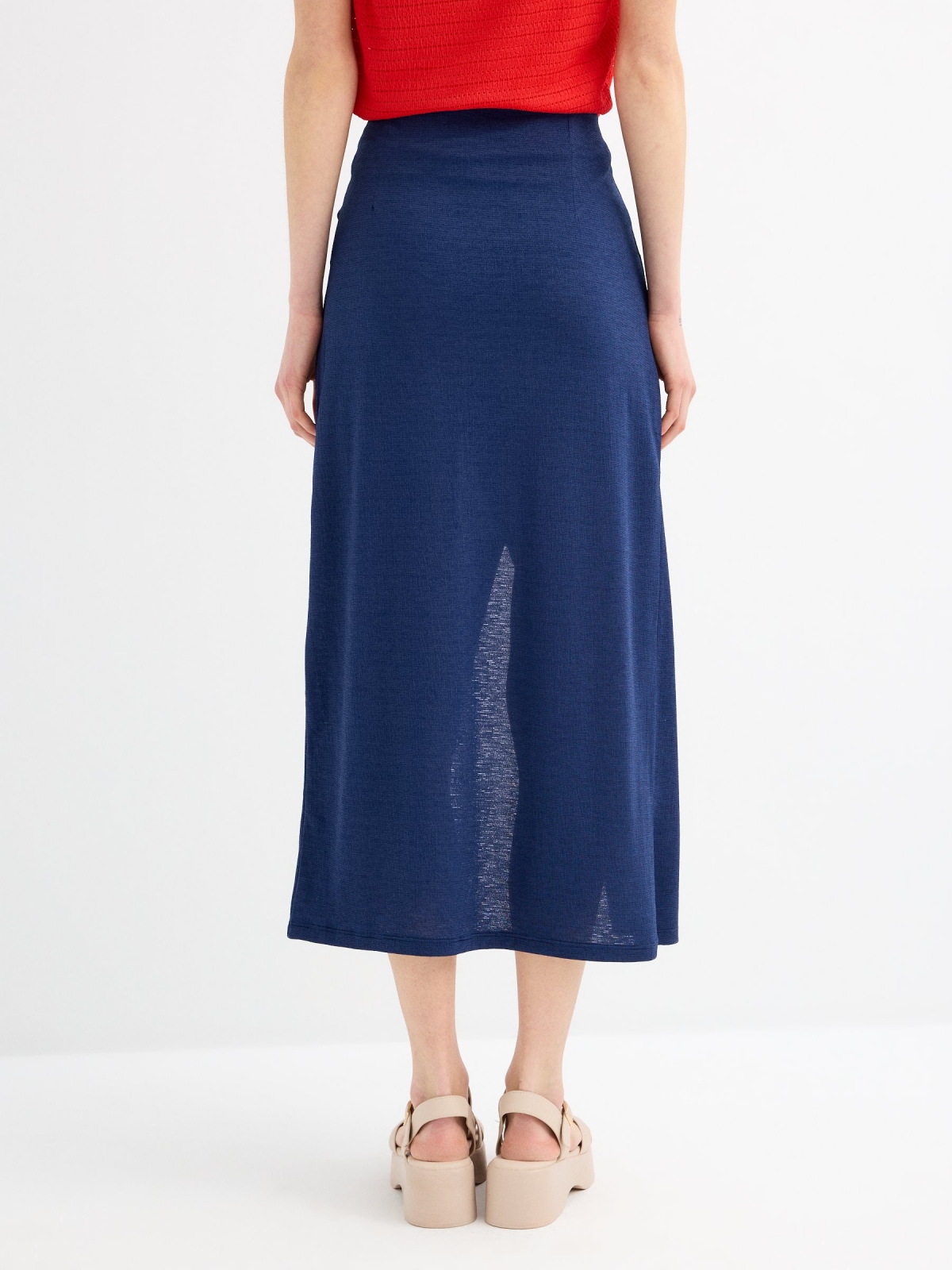 Midi skirt with ruching and slit navy general front view