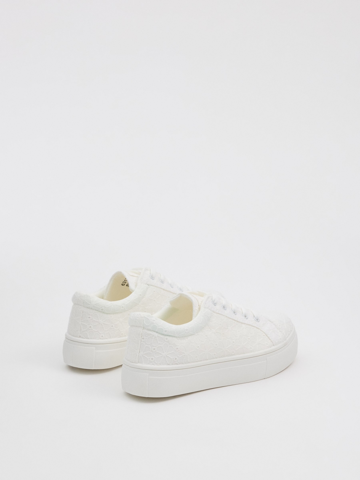 Embroidered canvas platform sneakers white 45º back view