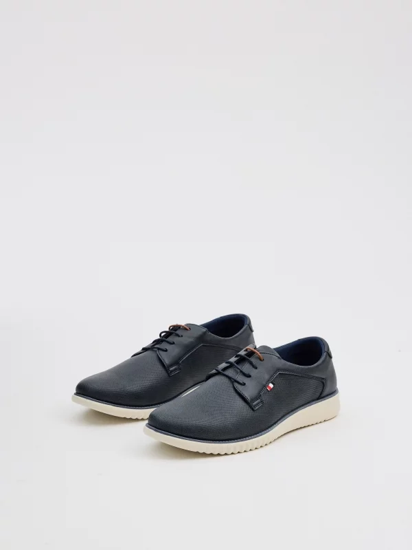 Navy blue blucher shoe navy 45º front view